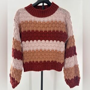 Altar'd State Color Block Striped Sweater Mock Neck Pink Red Brown Knit Sz S